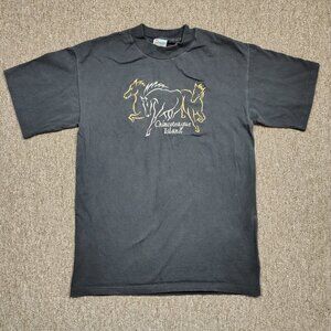 CHINCOTEAGUE ISLAND Vintage T-Shirt Men M Black Embroidered Horses Single Stitch